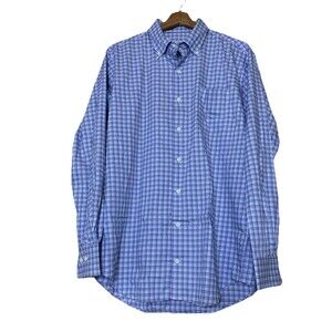 NEW Peter Millar Men’s Button-Down Dress Shirt Blue Checked Long Sleeve‎ M